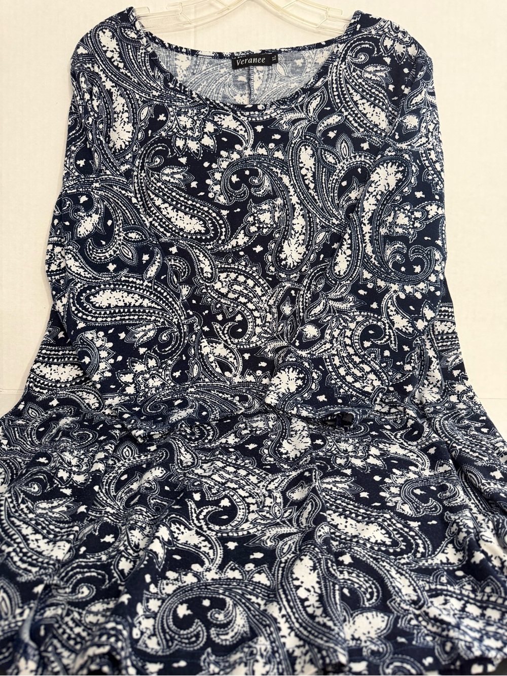 Veranee Ladies Blue & White Print Top